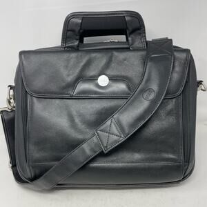 Dell Black Leather Laptop Briefcase Messenger Bag Attache Padded
